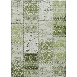 Photo of Green Patchwork Washable Non Skid Indoor Outdoor Area Rug