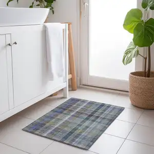 Photo of Green Plaid Washable Non Skid Indoor Outdoor Area Rug