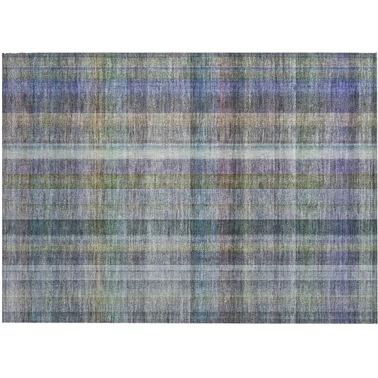 Blue Gray and Green Plaid Washable Non Skid Indoor Outdoor Area Rug Photo 2