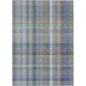 Photo of Green Plaid Washable Non Skid Indoor Outdoor Area Rug