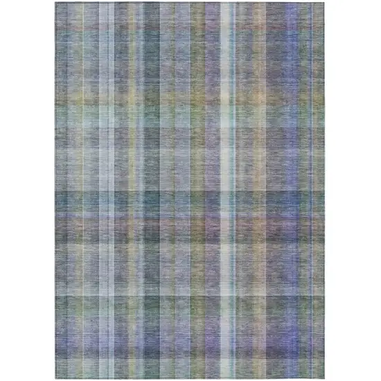 Blue Gray and Green Plaid Washable Non Skid Indoor Outdoor Area Rug Photo 2