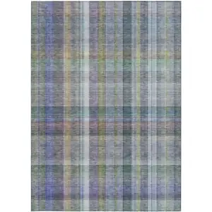 Photo of Green Plaid Washable Non Skid Indoor Outdoor Area Rug