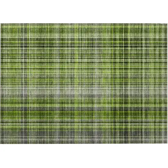 Green Black and Gray Plaid Washable Non Skid Indoor Outdoor Area Rug Photo 5