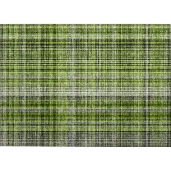 Green Plaid Washable Non Skid Indoor Outdoor Area Rug Photo 1