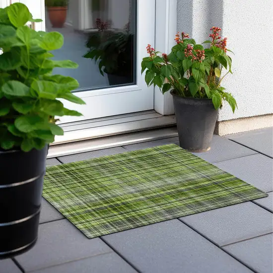 Green Plaid Washable Non Skid Indoor Outdoor Area Rug Photo 8