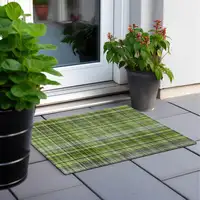 Photo of Green Plaid Washable Non Skid Indoor Outdoor Area Rug