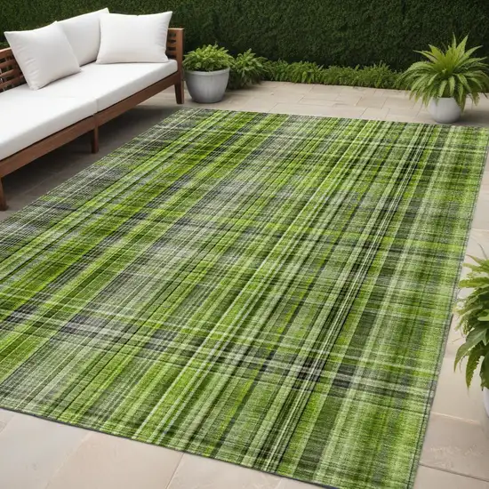 Green Plaid Washable Non Skid Indoor Outdoor Area Rug Photo 1