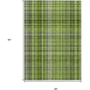 Photo of Green Plaid Washable Non Skid Indoor Outdoor Area Rug