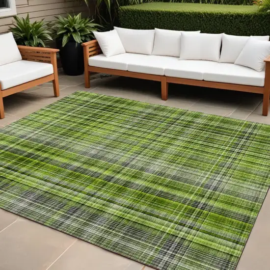 Green Plaid Washable Non Skid Indoor Outdoor Area Rug Photo 1