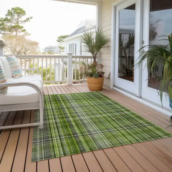 Green Plaid Washable Non Skid Indoor Outdoor Area Rug Photo 8