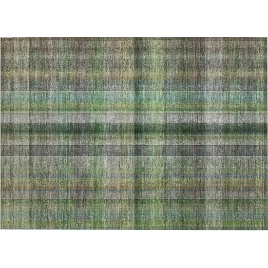 Green Beige and Gray Plaid Washable Non Skid Indoor Outdoor Area Rug Photo 2