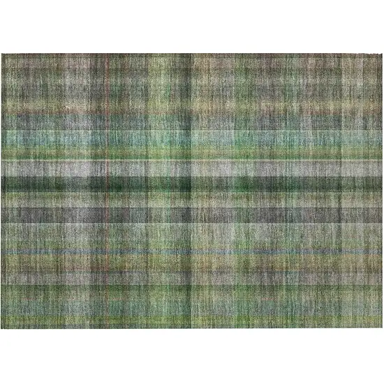 Green Plaid Washable Non Skid Indoor Outdoor Area Rug Photo 4