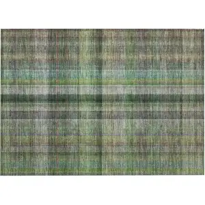 Photo of Green Plaid Washable Non Skid Indoor Outdoor Area Rug