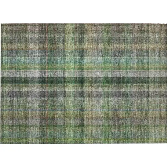 Green Beige and Gray Plaid Washable Non Skid Indoor Outdoor Area Rug Photo 5