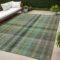 Photo of Green Plaid Washable Non Skid Indoor Outdoor Area Rug