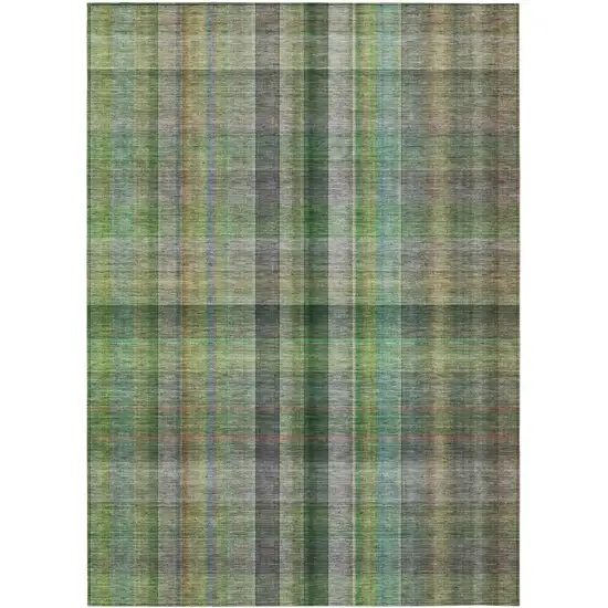 Green Plaid Washable Non Skid Indoor Outdoor Area Rug Photo 2