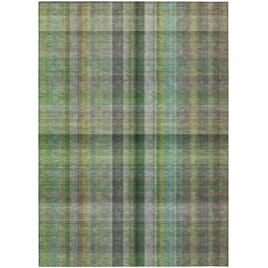 Green Plaid Washable Non Skid Indoor Outdoor Area Rug Photo 2