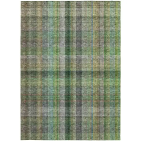 Green Plaid Washable Non Skid Indoor Outdoor Area Rug Photo 5