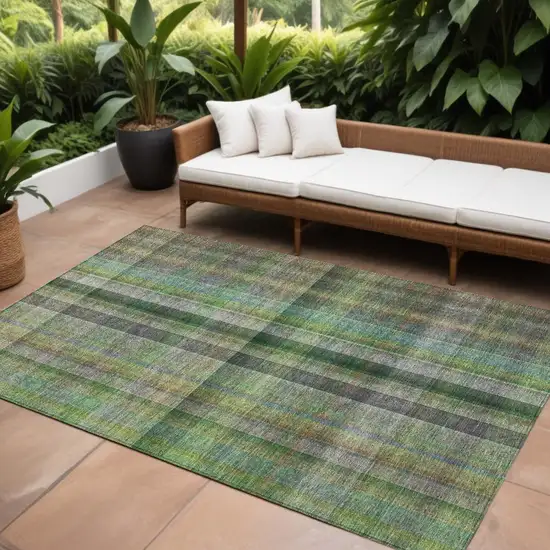 Green Plaid Washable Non Skid Indoor Outdoor Area Rug Photo 1