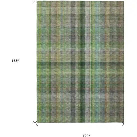 Green Plaid Washable Non Skid Indoor Outdoor Area Rug Photo 3