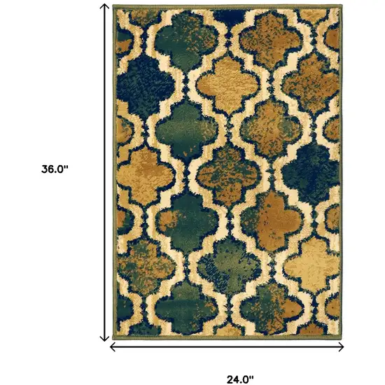 Green Quatrefoil Power Loom Distressed Stain Resistant Area Rug Photo 5