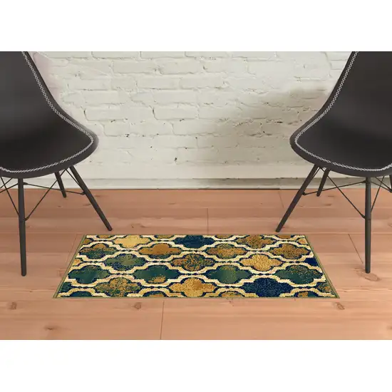 Green Quatrefoil Power Loom Distressed Stain Resistant Area Rug Photo 2