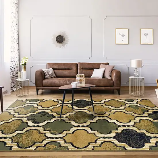 Green Quatrefoil Power Loom Distressed Stain Resistant Area Rug Photo 7