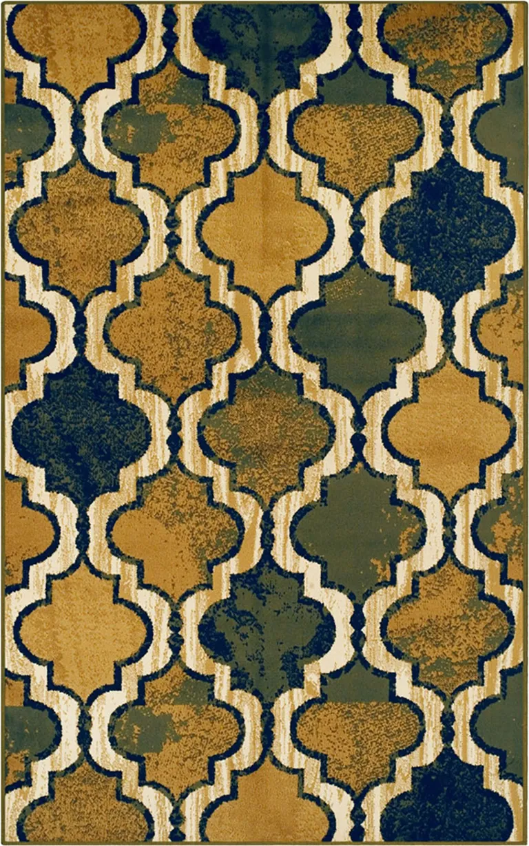 Green Quatrefoil Power Loom Distressed Stain Resistant Area Rug Photo 1