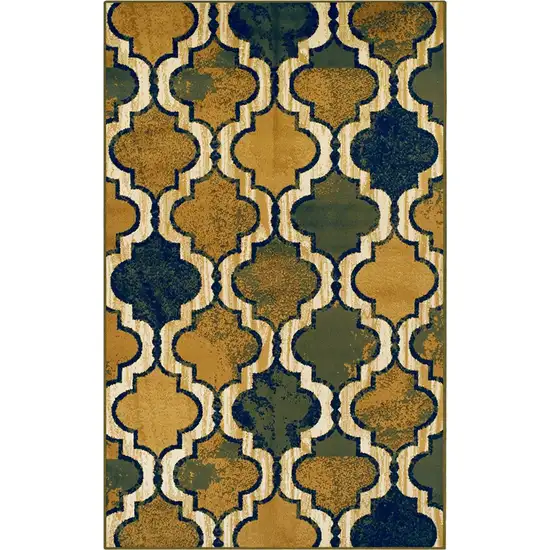 Green Quatrefoil Power Loom Distressed Stain Resistant Area Rug Photo 1