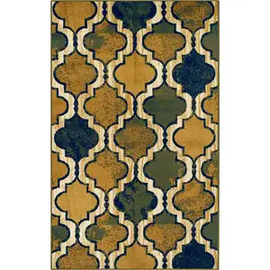 Photo of Green Quatrefoil Power Loom Distressed Stain Resistant Area Rug