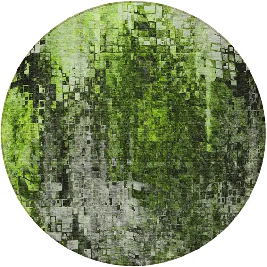 8' Green And Lime Green Round Abstract Washable Indoor Outdoor Area Rug Photo 4