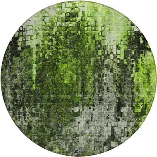 Green Round Abstract Washable Non Skid Indoor Outdoor Area Rug Photo 2