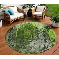 Photo of Green Round Abstract Washable Non Skid Indoor Outdoor Area Rug