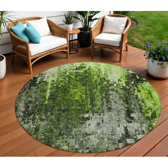 Green Round Abstract Washable Non Skid Indoor Outdoor Area Rug Photo 1