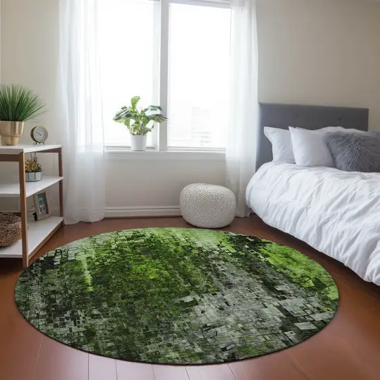 Green Round Abstract Washable Non Skid Indoor Outdoor Area Rug Photo 6