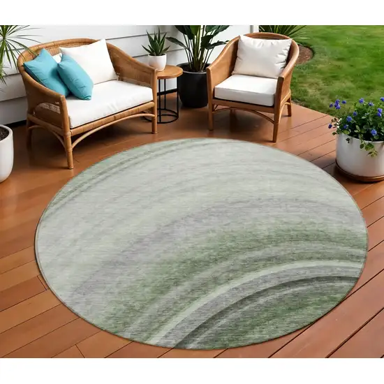 Green Round Abstract Washable Non Skid Indoor Outdoor Area Rug Photo 1