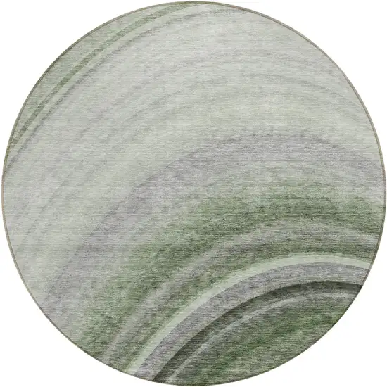 Green Round Abstract Washable Non Skid Indoor Outdoor Area Rug Photo 2