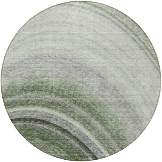 Green Round Abstract Washable Non Skid Indoor Outdoor Area Rug Photo 4