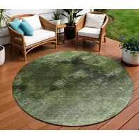 Photo of Green Round Abstract Washable Non Skid Indoor Outdoor Area Rug