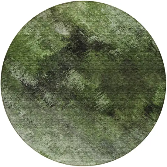 Green Round Abstract Washable Non Skid Indoor Outdoor Area Rug Photo 5