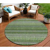 Photo of Green Round Striped Washable Non Skid Indoor Outdoor Area Rug