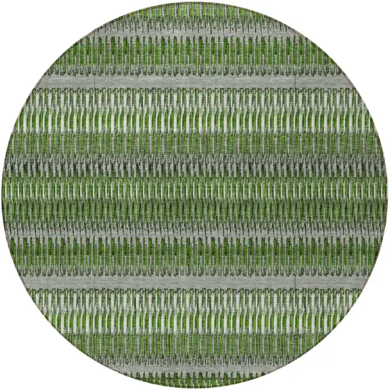 8' Green And Ivory Round Striped Washable Indoor Outdoor Area Rug Photo 4