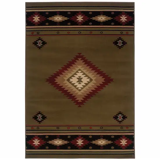 Green Southwestern Power Loom Stain Resistant Area Rug Photo 1