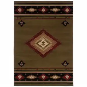 Photo of Green Southwestern Power Loom Stain Resistant Area Rug