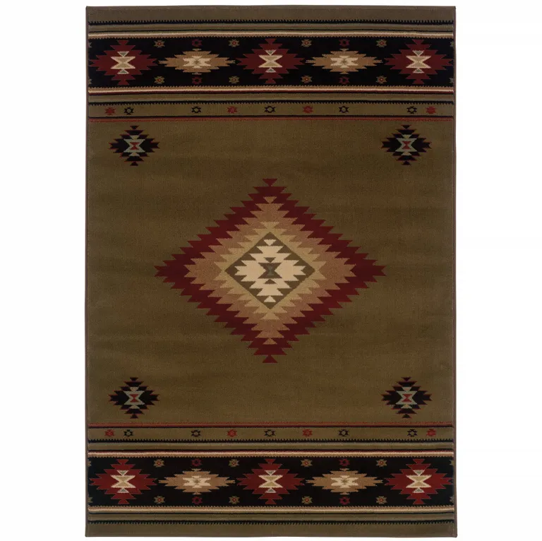 Green Southwestern Power Loom Stain Resistant Area Rug Photo 1