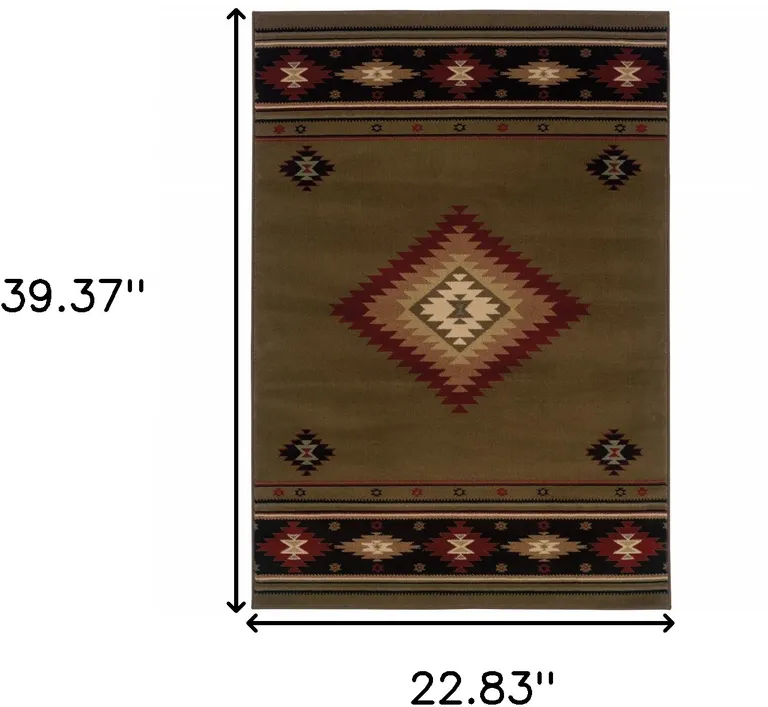 Green Southwestern Power Loom Stain Resistant Area Rug Photo 4