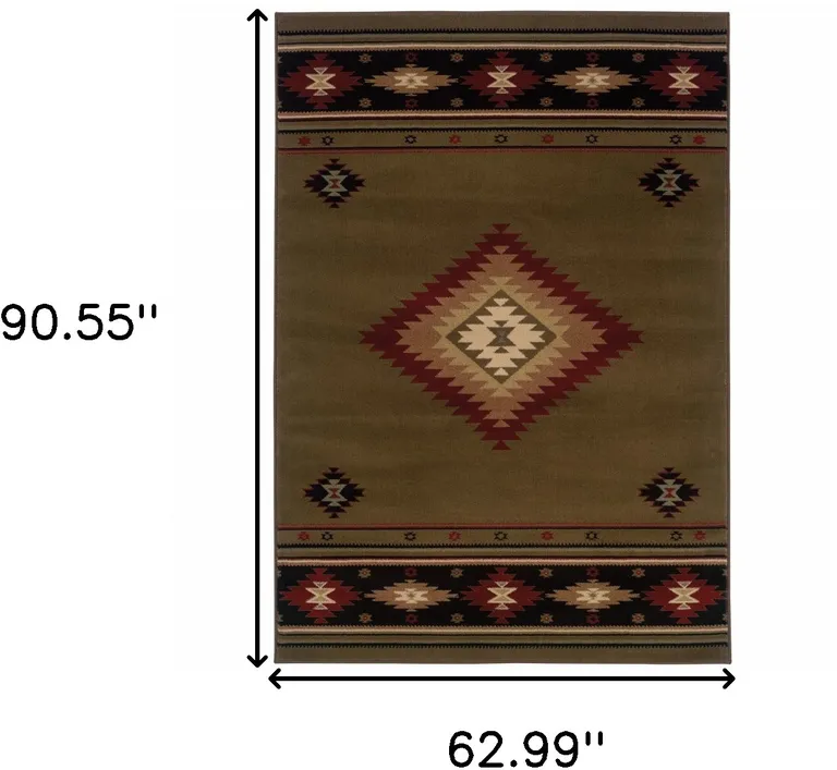 Green Southwestern Power Loom Stain Resistant Area Rug Photo 4