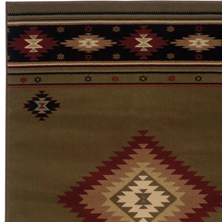 Green Southwestern Power Loom Stain Resistant Area Rug Photo 3