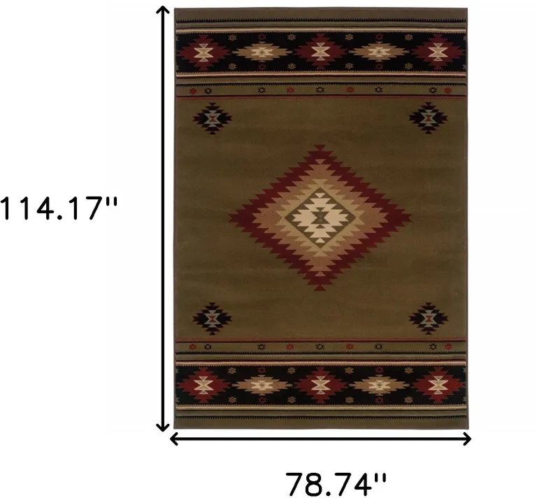 Green Southwestern Power Loom Stain Resistant Area Rug Photo 4