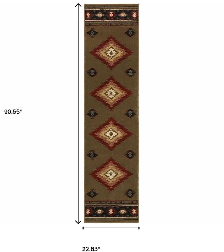 Green Southwestern Power Loom Stain Resistant Runner Rug Photo 4